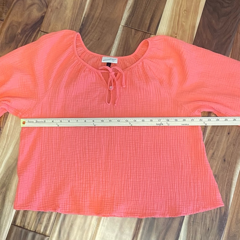 Universal Thread Size Large Gauzy Balloon-Sleeve Popover Blouse Coral Red Boho - Picture 5 of 6